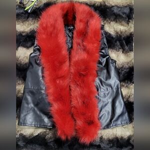 Luxurious Red and Black Faux Fur Women's Coat